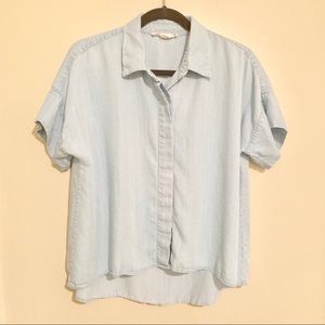 Lovestitch high low short sleeve button up cropped